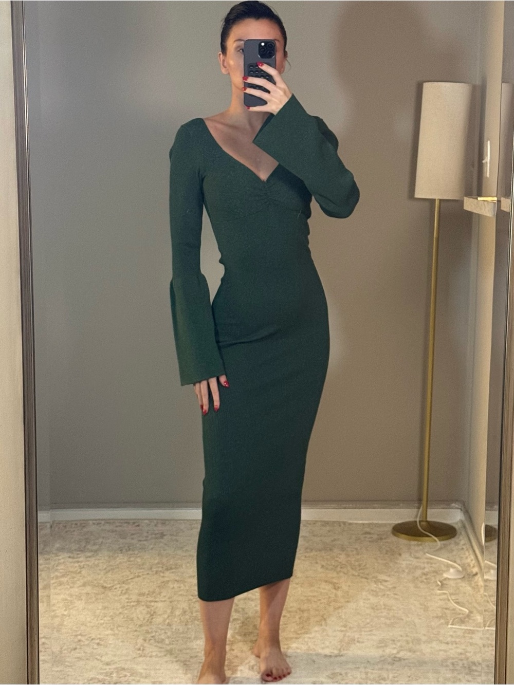 Fashion Nova Forest Green Long Sleeve Midi Dress